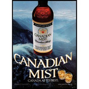 1985 Canadian Mist Whisky Vintage Print Ad Garibaldi Lake British Columbia Art